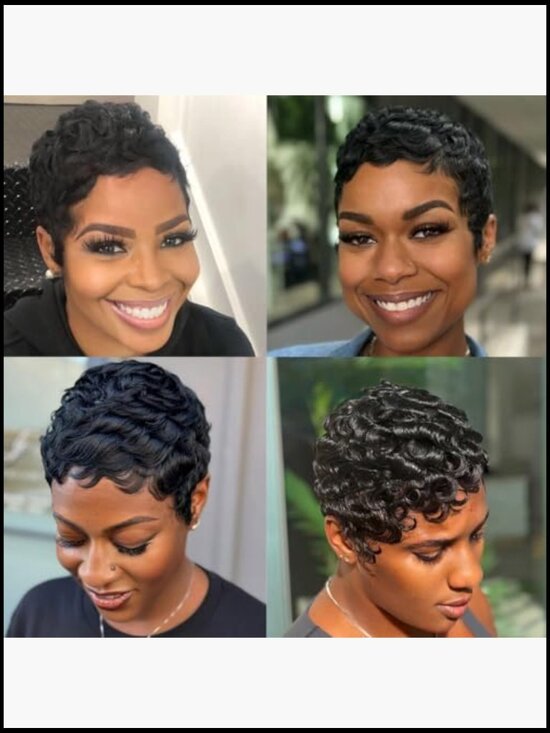100% Human Hair Pixie Cut Wig for Black Women Glueless Short Layered Wavy Short Curly Wigs for Black Women 100% Human Hair Wigs Pixie  main image 3